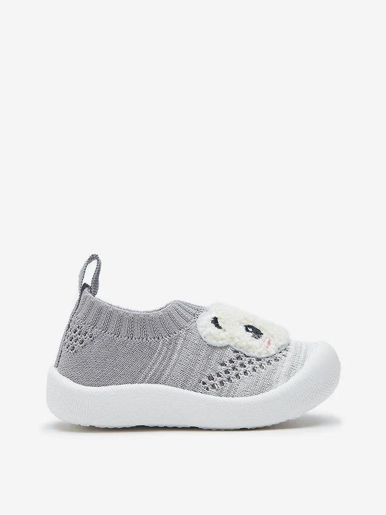 Yellow Grey Knit-Textured Slip-On Shoes