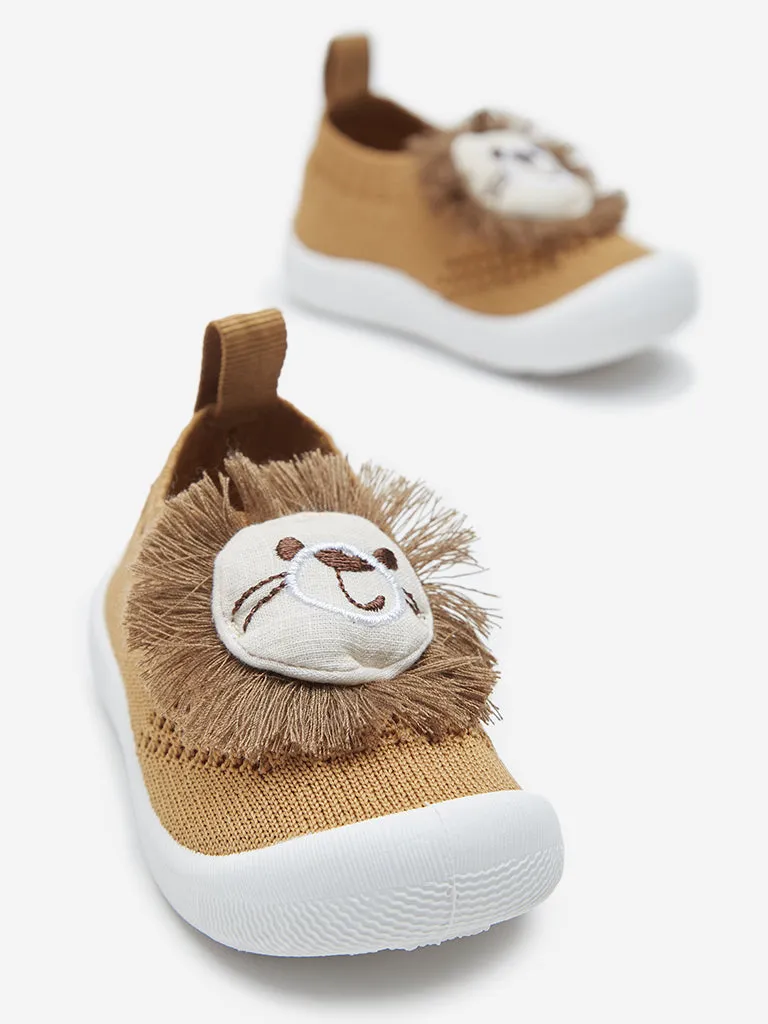 Yellow Tan Bear Applique Slip-On Shoes