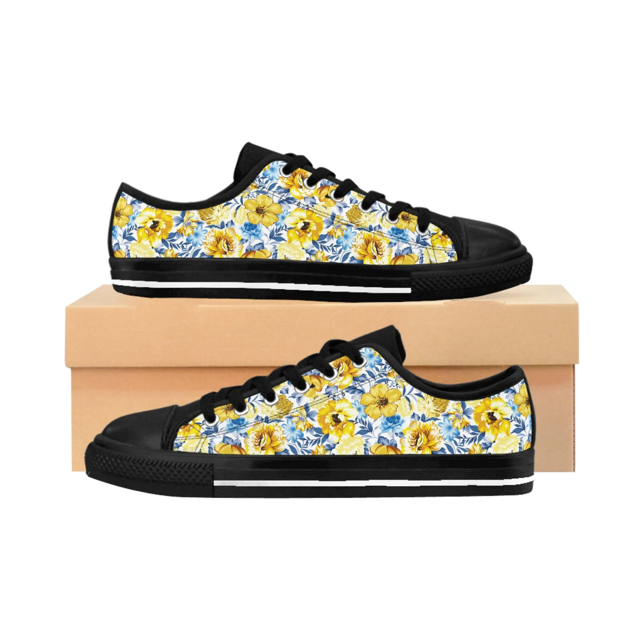 Yellow Watercolor Flowers Women's Sneakers